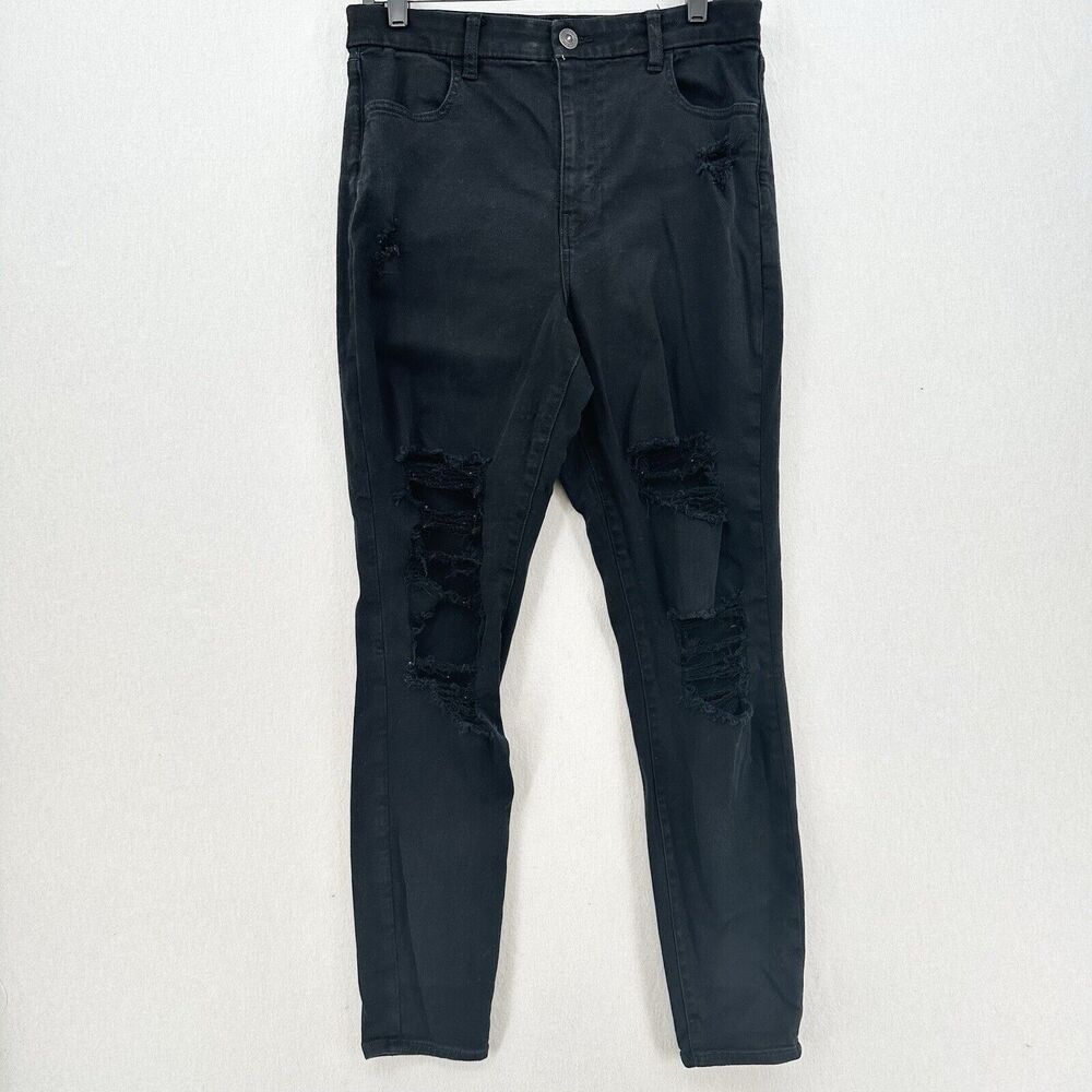 American Eagle Jeans 12 Long Curvy Hi Rise Jegging Next Level Black Distressed